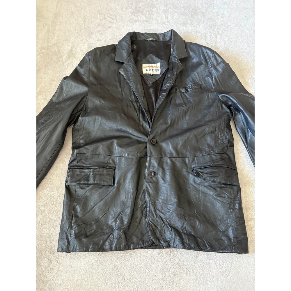 L.A. Leather  Size 42 Reg Blazer Jacket Genuine Leather Two Button Black